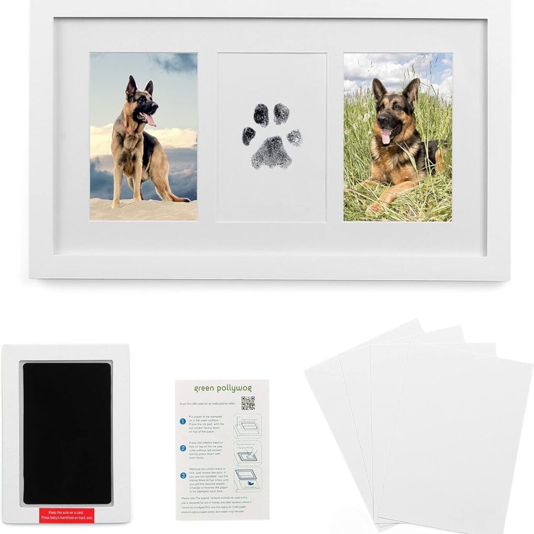 White frame with two German Shepherd photos