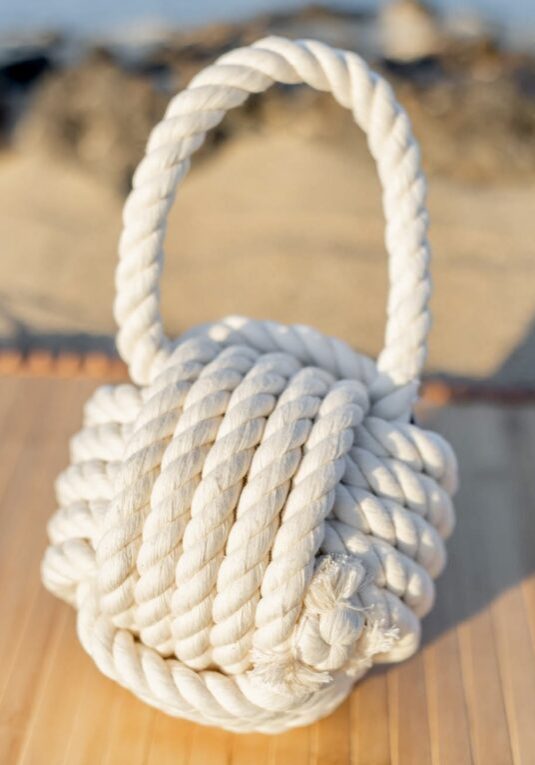 White rope monkey fist knot with handle