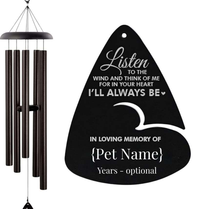 Black wind chime with memorial pet plaque